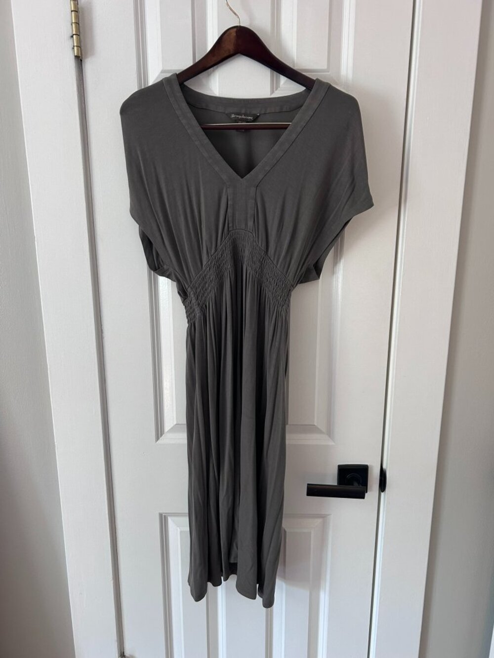Tommy Bahama Slate Gray Dolman Sleeve Midi Dress Smocked Waist Size XS